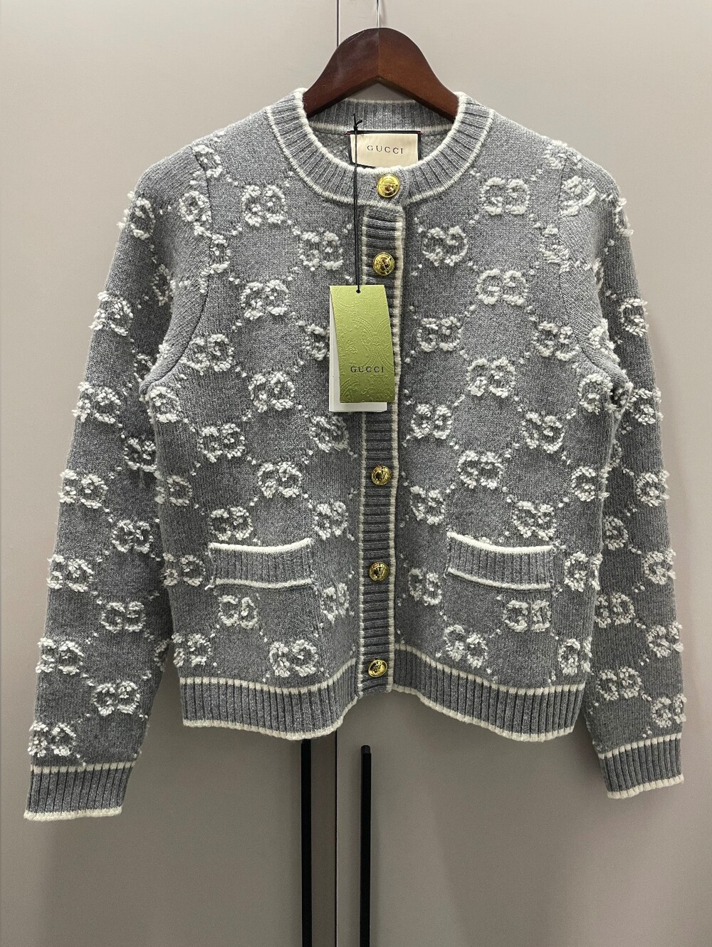 Gucci Women's Gray Wool Knit Cardigan Sweater